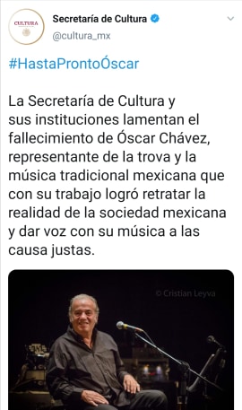 Un grande de la música popular mexicana, Oscar Chávez, dio su último suspiro este 30 de abril del 2020, a causa de afectaciones ligadas al Coronavirus. 
