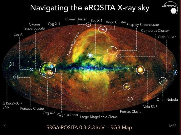 La imagen que capturó el telescopio ruso eRosita no capta todos los colores, por eso se implementó otra forma para poder entender la foto a la perfección.