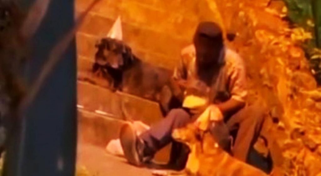 VIDEO-Hombre-sin-hogar-celebra-cumpleanos-de-sus-perritos-2
